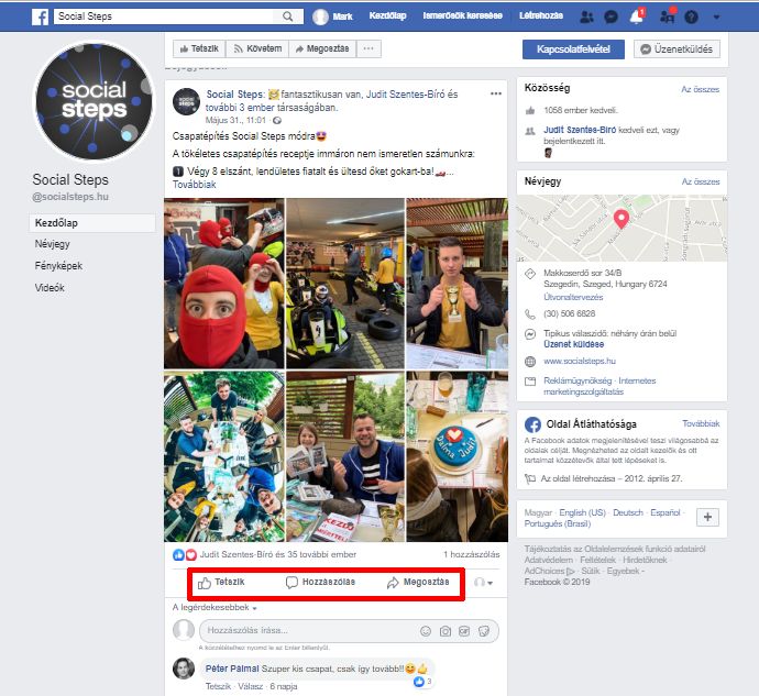 Social Steps marketing ügynökség Szeged - Sikeres Facebook üzleti oldal - a kollégák bevonásával